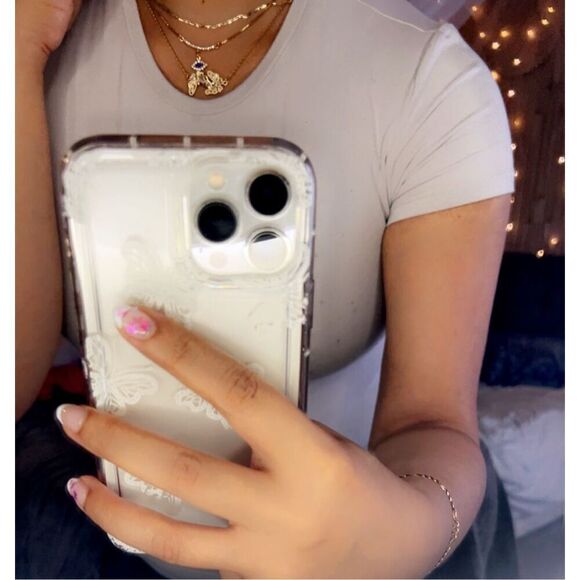 18k gold filled ”Aliah” Double floating butterfly necklace multi stone pave - Picture 3 of 4